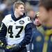 Michigan linebacker Jake Ryan smiles while on the sideline injured during spring practice at Michigan Stadium on Saturday, April 13, 2013. Melanie Maxwell I AnnArbor.com